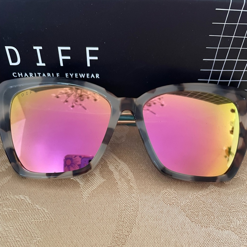 Diff Sunglasses Becky II Cream Tortoise w pink lens